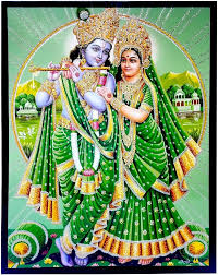 Green Krishna And Radha Rani Printed Wallpaper 8 X 12 Inch