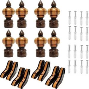 Paras Wooden Curtain Finials With Bracket Pack Of 9 Set