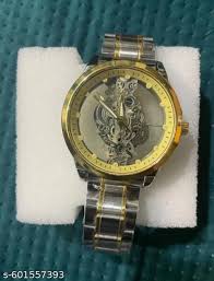 Golden Silver Transparent Luxurious Watch For Mens