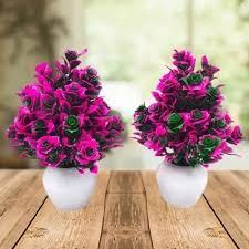Set Of Two Artificial Flower Arrangements With Purple And Dark Green