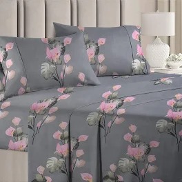 Double Bedsheet Grey Printed And 2 Pillow Cover