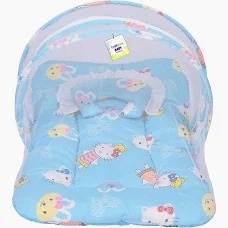 Sky Blue Printed Baby Net Soft Bed