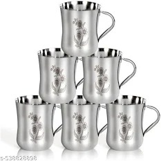 Stainless Steel Flower Printed Tea Cup Pack Of 6