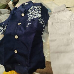 Baby Boys Festive Party Kurta And Pyjama Set Dark Blue White Size 20