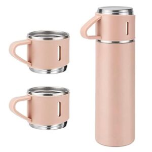 Doublewall Stainless Steel Vacuum Flask With Silicone Handle And Insulated Lid Set With 2 Stainless Steel Cups For Hot And Cold Pink
