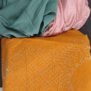 Women Unstitched Suit Set With Dupatta Colour Light Orange Green