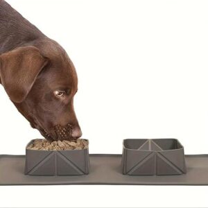 Portable Dog Food Bowl Expandable Cup Dish Foldable Travel Dry Dog Towel Cat. Colour Grey