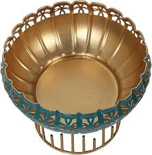 8 Inches Decorative Metal Urli With Stand Floating Flowers Housewarming Gifts Multicolored Pack Of 1