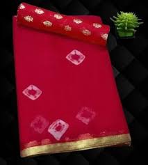 Women Red Colour Silk Bandhani Printed Saree
