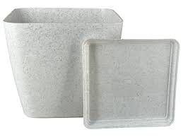 Plastic Four Square Pot With Tray 6 Inch Modern Planter White Color