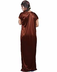 Brown Silk Plain Stylish Nighty Gown Size Xxl