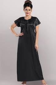 Black Silk Plain Stylish Nighty Gown Size Xxl
