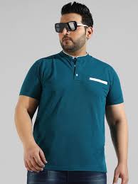 Ask Teal Blue Color Men Regular Fit Henley Neck T Shirt L