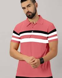 Ausk Men Pink Color Striped Regular Fit Polo Shirt Size L