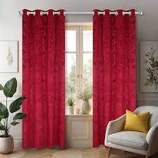 Maroon Color Printed Velvet Curtains 5 Feet Set Of 2