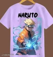 Lavender Color Naruto Printed Round Neck T Shirt For Men Size 30