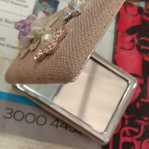 Brown Jute Floral Design Foldable Makeup Mirror