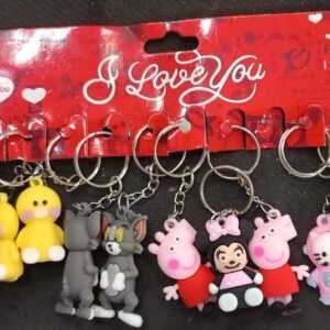 Cartoon Keychain Pack Of 12 Pcs For Kids Multicolour Rubber Cartoon Theme Novelty Style Key Ring Hook Holder