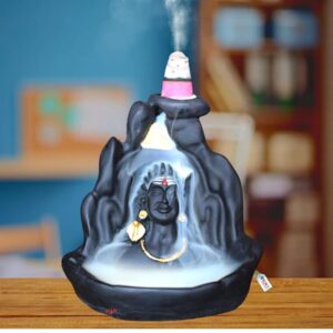 Mark India Smoke Fountain Polyresin Lord Adiyogi Shiva Statue Showpiece Black