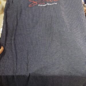 Blue And Grey Striped Women Long Nighty Size M