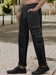 Men Loose Relaxed Fit Mid Rise Stretchable Cargo Styles Denim Jeans Dark Gray Size 36