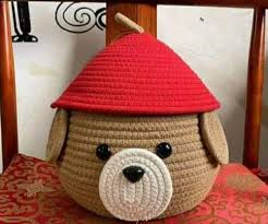 Cute Jute Basket Lid Storage Bathroom Living Room Kitchen Organiser Box Vanity Box First Aid Box 8X5 Inch Red Beige