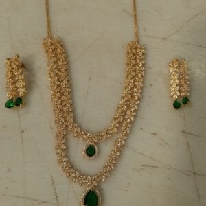 Gold Plated Green Stone Necklace Set For Women