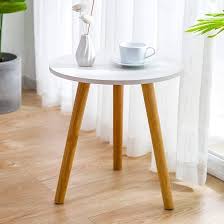 Wooden Round Coffee Table With Tripod Legs White Colour 12 Inchi