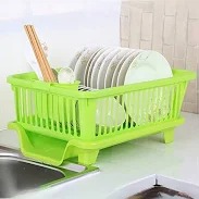 Plastic Durable Kitchen Drainer Dish Rack Organizer Green Colour