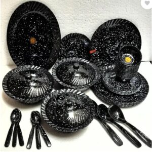 Radhe Crockery Pack Of 36 Melamin Black Marvel Dinner Set Black