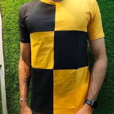 Women Printed Round Neck Cotton Blend Black Yellow Tshirt Size Xxl