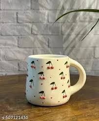 Handcrafted Ceramic Coffee Mug Cherry Design Tea Cup 300Ml