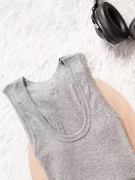 Men Solid Grey Cotton Stretch Rib Regular Fit Casual Vest Size Xs