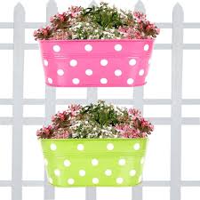 Trustbasket Dotted Oval Railing Planter For Balcony Handle Multi Colour Pack Of 2