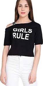 Black Colour Girls Rule Printed Top For Girls Size S