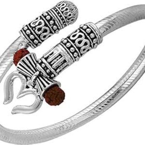 Shiv Om Trishul Damru Designer Silver Adjustable Free Size Rakhi Kada