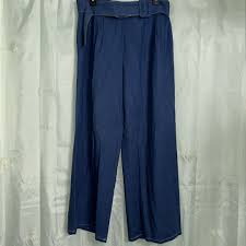 Moon River Wide Leg Linen Pants . Dark Blue Free Size