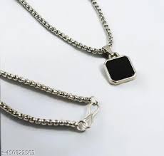 Adornity Mens Silver Silver Chain Men Boys Stainless Steel Silver Locket Pendant Necklace Chain Men Boys