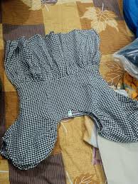 Black Casual Gingham Cotton Womens Top Girls Brown White Colour Size S