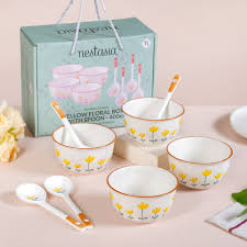 Nestasia Floral Owl With Spoon 400 Ml Set Of 4