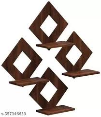 Geometric Wooden Wall Shelf 4 Tier Floating Display Rack For Plants Decor Books