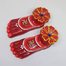 Laxmi Charan Paduka Maa Lakshmi Mitti Charan Terracotta Clay Set Of 1 Red Red