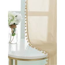Urban Space Sheer Curtain Window Eyelets Tieback Yellow Pom Pom Set Of 2 4X8 Feet