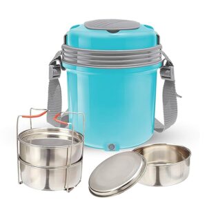 Milton Stainless Steel Electric Lunch Box Office Use Travel Auto Shut Off 3 Tier 400Ml X 3 Blue