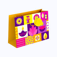 Paperpop Diya Pattern Paper Gift Bag Multi Coloured Pack Of 2