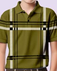 Boys Checkered Cotton Blend Regular T Shirt Green Black Size S
