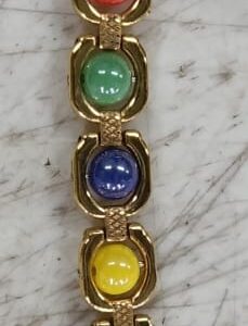Colorful Glass Cabochon Hammered Gold Link Statement Bracelet Multi Colour Moti
