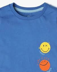 FRENDZ Boys Smiley Print Relaxed Fit CrewNeck TShirt Blue size 6 to 12 month