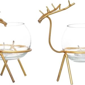 Private Lable JaipurCrafts Iron Reindeer Design Tea Light Candle Holder Decor Diwali Gold Color Pack of 2