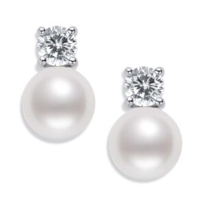 Private Lable Small Diamond Pearl Earrings Imported AD Stone Crystal Diamond Silver Needle Earrings For Women 1 pair